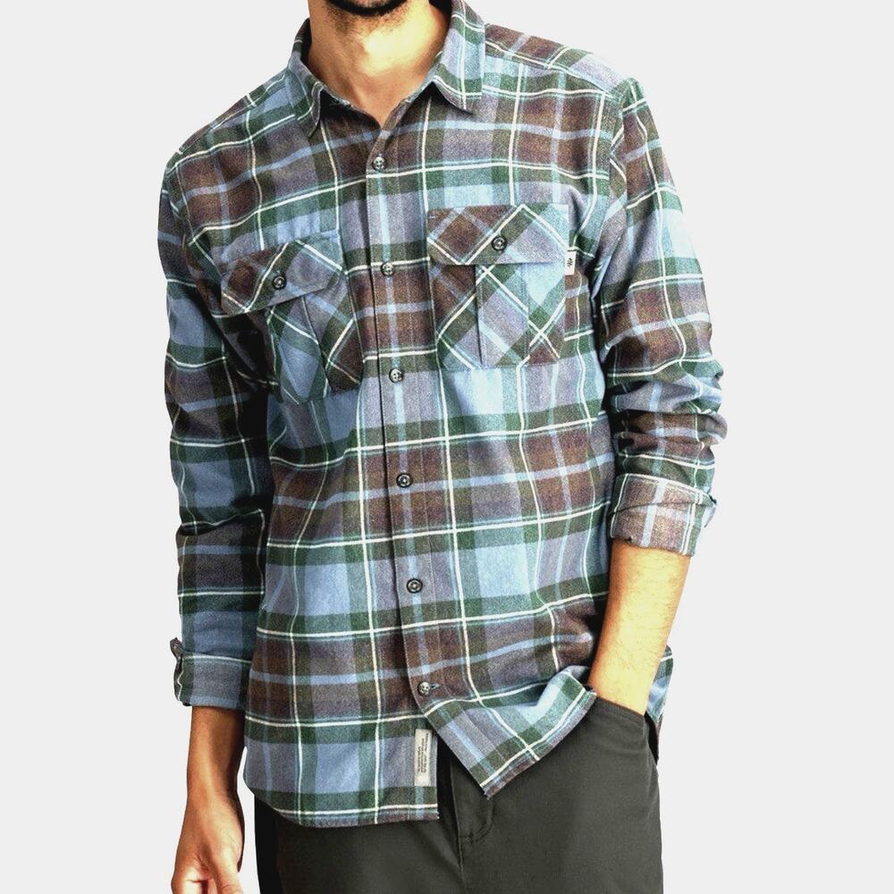 Royal Robbins Plaid Flannel Shirt Mens XL Blue Grey Gorpcore Cabincore Sz XL